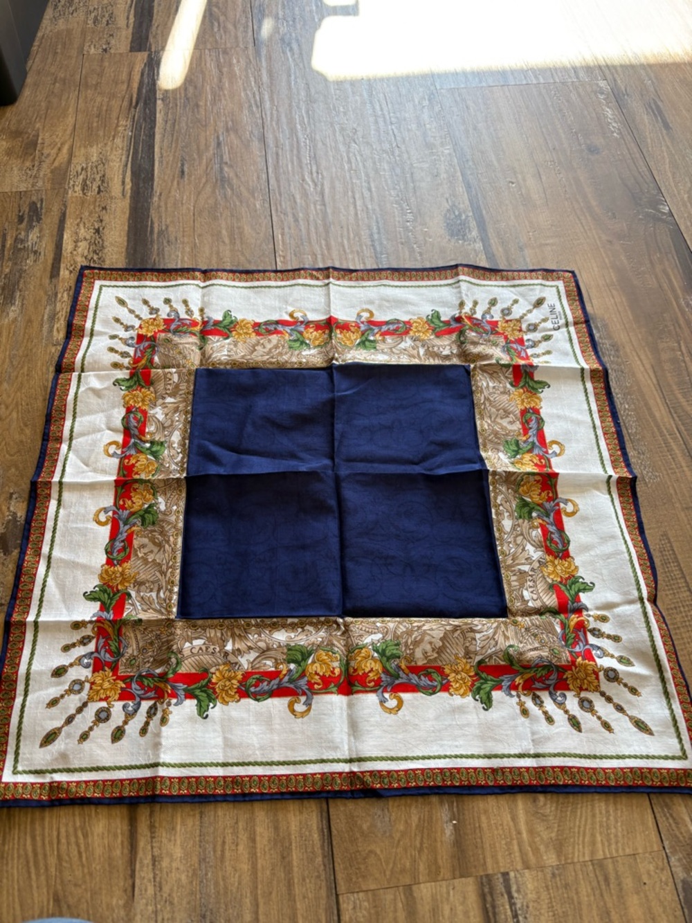 Celine Navy, White & Red Floral Border Scarf